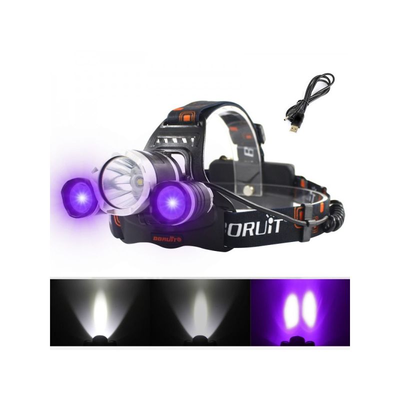 Boruit RJ-3000 Vodotěsná LED Čelovka s 1000lm T6 Bílé & XPE R5 Zelené Světlo pro Outdoorové Osvětlení