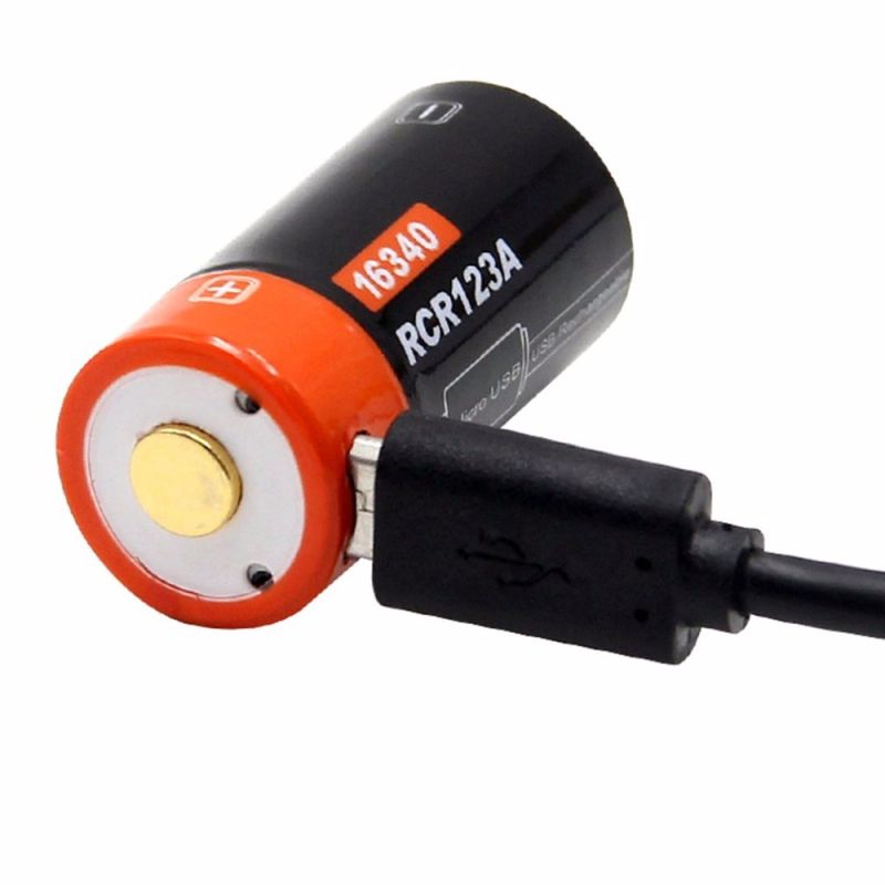Nabíjecí lithium-iontová 16340 baterie 650mAh 3.7V s Micro USB efektivní nabíjení vysoká hustota energie