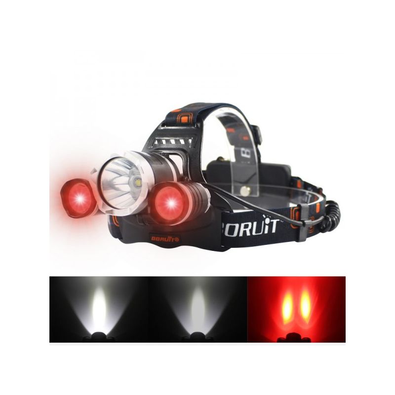 Boruit RJ-3000 Vodotěsná LED Čelovka s 1000lm T6 Bílé & XPE R5 Zelené Světlo pro Outdoorové Osvětlení