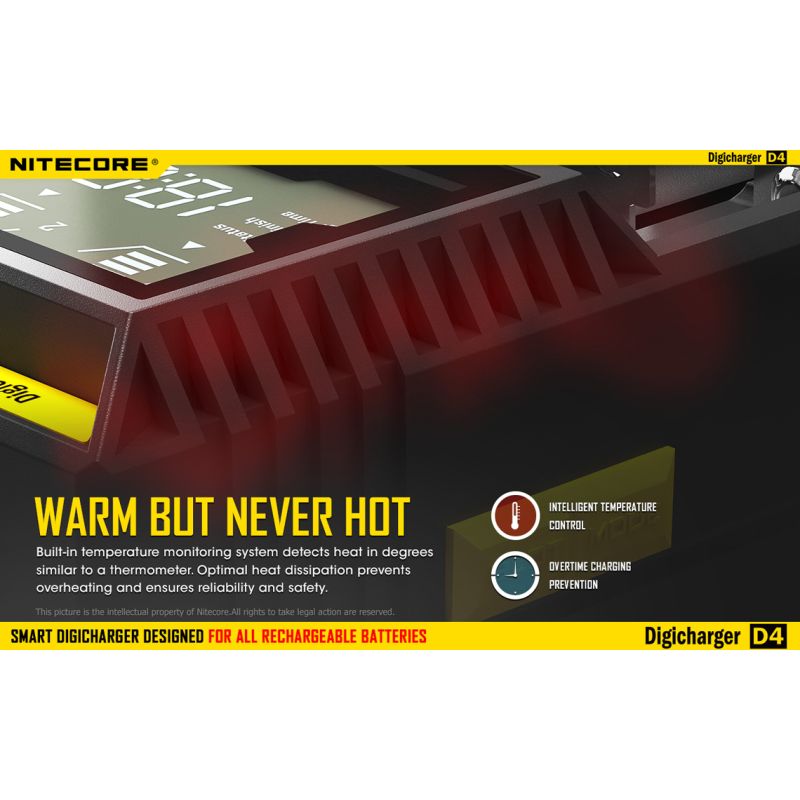 Nitecore D4 Digicharger Inteligentní Nabíječka s LCD Displejem, Ochrana proti Přepětí, pro 18650, Li-ion Baterie 700646178704