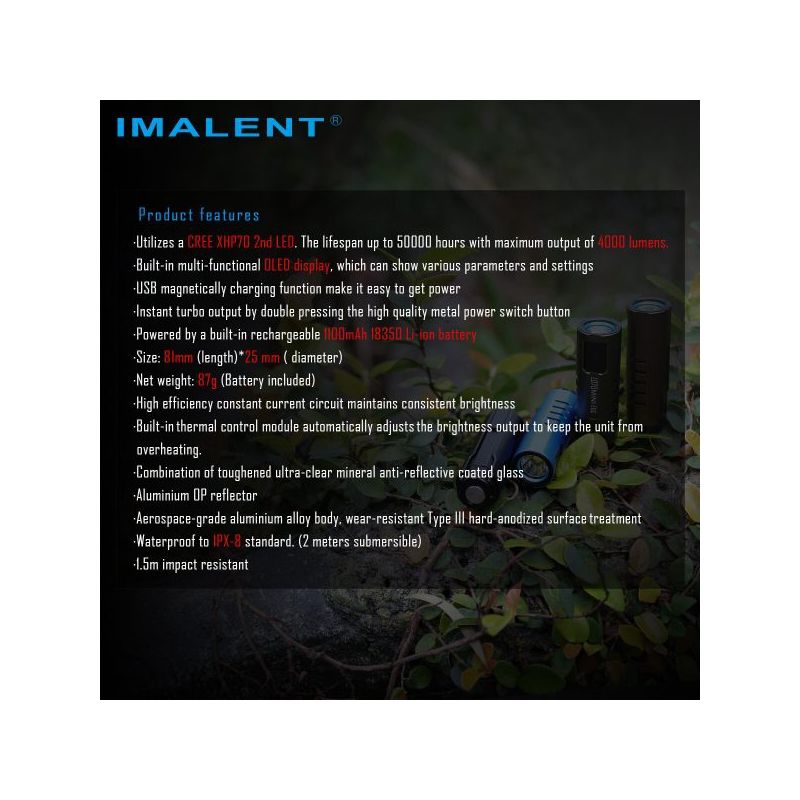 IMALENT LD70 LED svítilna 4000lm – Kompaktní, přenosná svítilna pro dobrodruhy s více režimy a OLED!