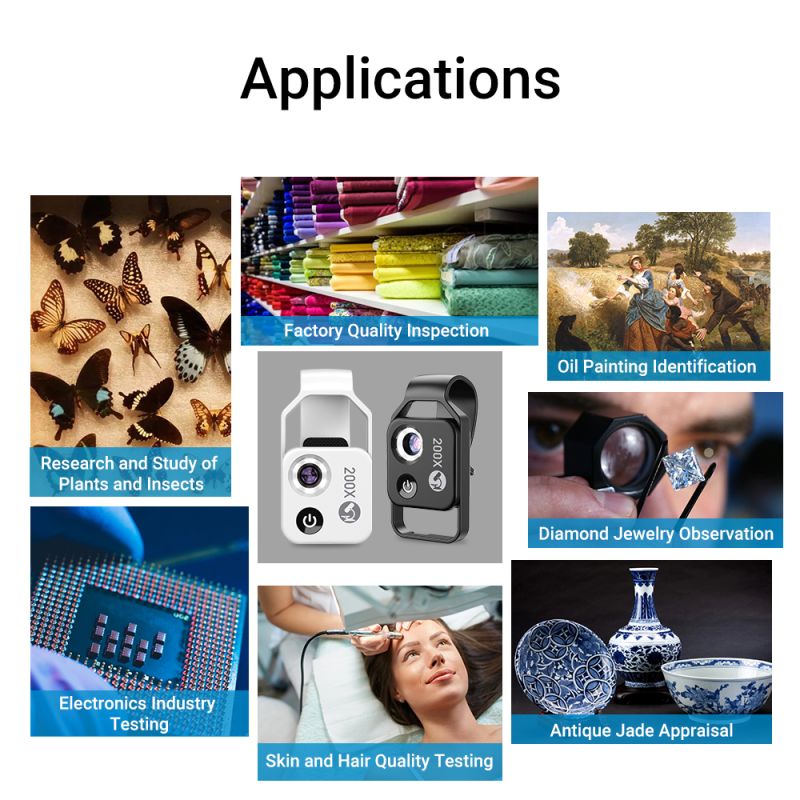 APEXEL 200x Zvětšení Objem Objektivu s CPL LED Světlem pro iPhone/Samsung – Přenosný Mikroskop pro Detailní Makro Foto