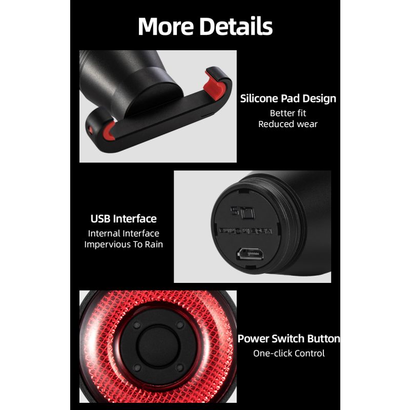 ROCKBROS Q5 Chytré Cyklistické Světlo s Automatickým Brzdovým Světlem, IPX6 Vodotěsné LED Zadní Světlo pro Bezpečnost a Viditelnost Cyklistů