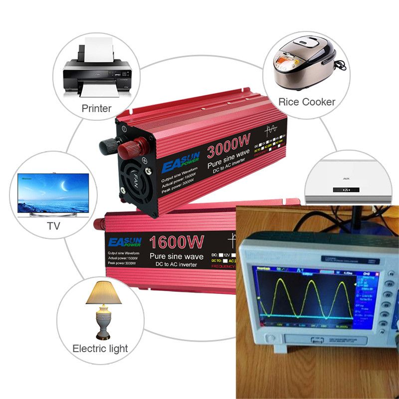 Nový Pure Sine Wave Invertor 3000W/2200W/1600W/1000W DC 12V/24V na AC 110V/220V pro solární řešení a domov