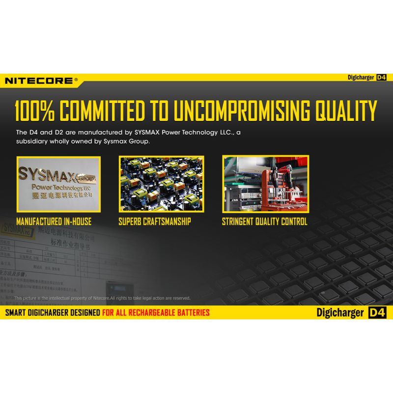 Nitecore D4 Digicharger Inteligentní Nabíječka s LCD Displejem, Ochrana proti Přepětí, pro 18650, Li-ion Baterie 700646178704