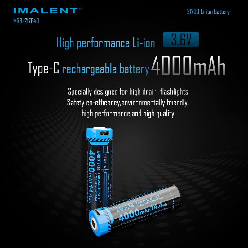 IMALENT MRB-217P40 Baterie 21700 4000mAh Dobíjecí Type-C | Vysoká Kapacita pro Svítilny Elektroniku
