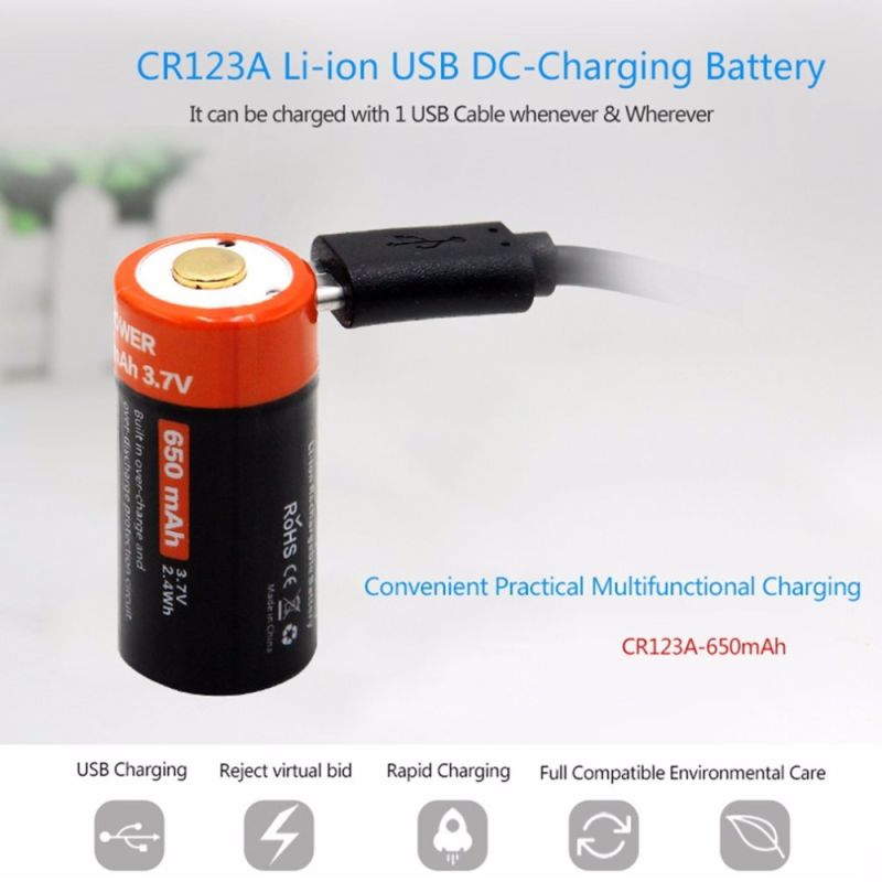 Nabíjecí 16340 Li-ion baterie 650mAh 3.7V s Micro USB – Dlouhá životnost a efektivní nabíjení