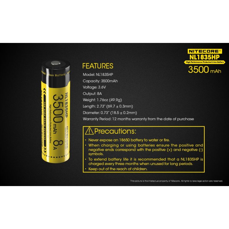 Nitecore NL1835HP 3500mAh 18650 dobíjecí baterie pro vysoký výkon, spolehlivá energie, venkovní nadšence