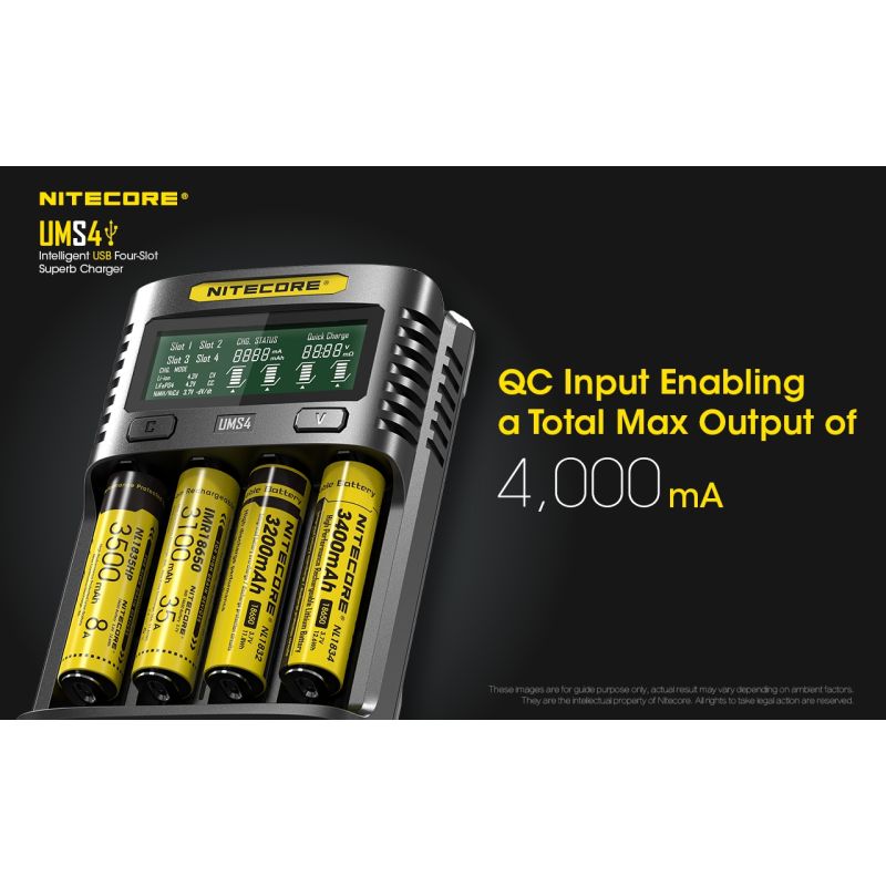 NITECORE UMS4 Inteligentní USB Čtyřportová Nabíječka 18650 21700 26650 Rychlé Nabíjení pro Outdoor