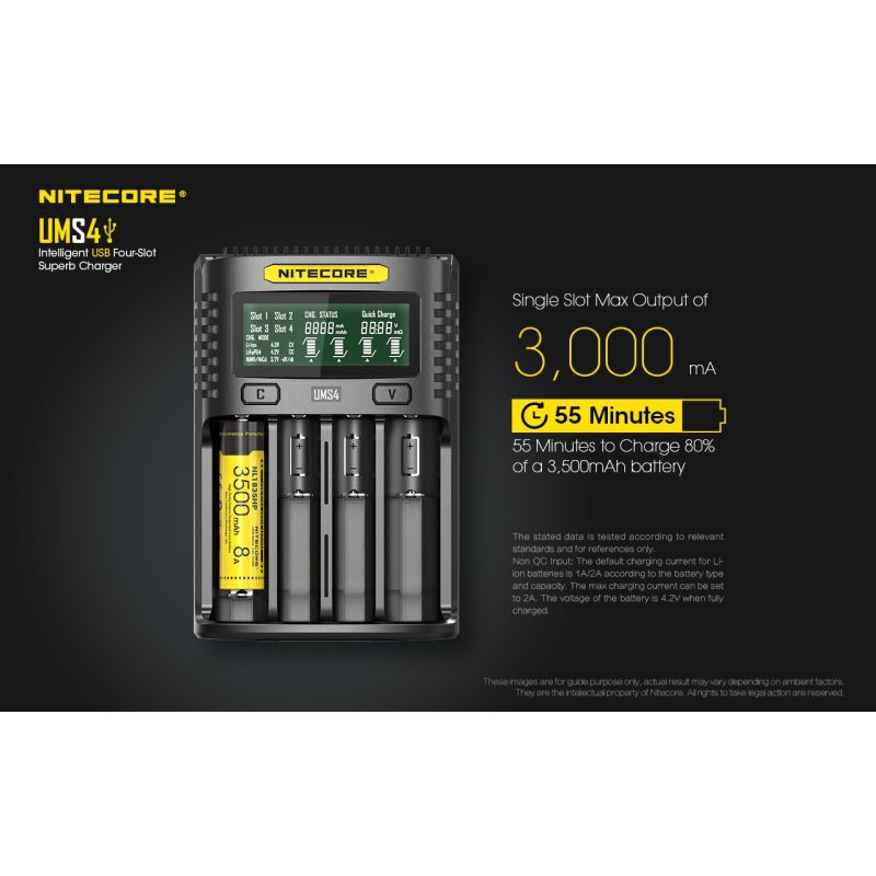 NITECORE UMS4 Inteligentní USB Čtyřportová Nabíječka 18650 21700 26650 Rychlé Nabíjení pro Outdoor