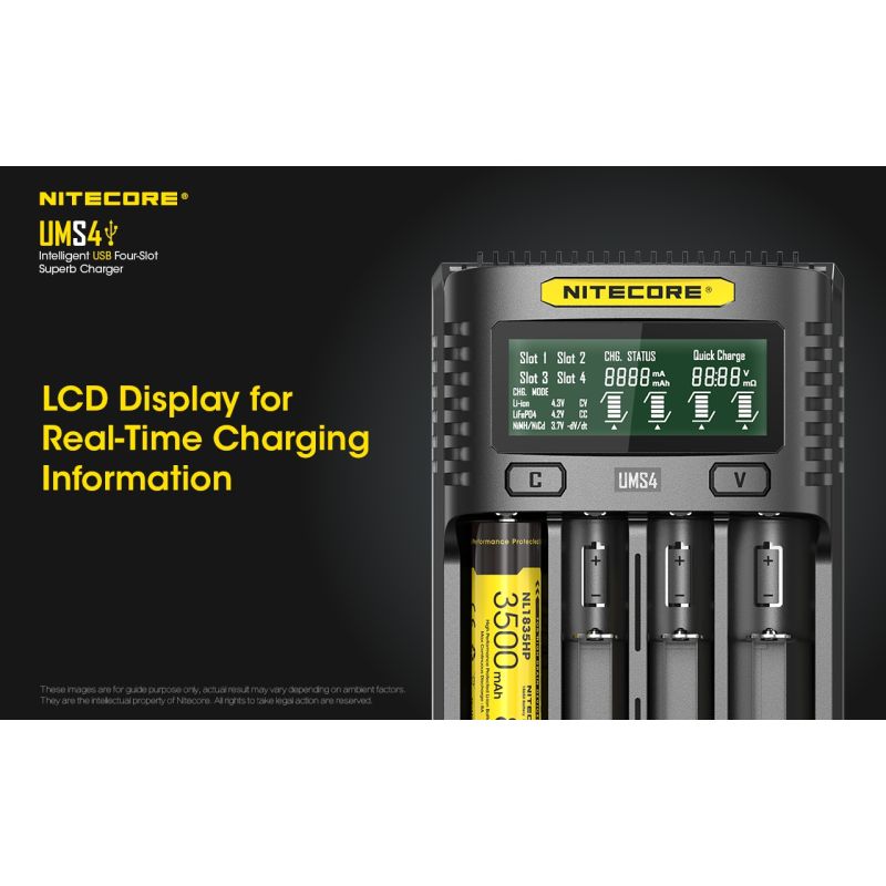 NITECORE UMS4 Inteligentní USB Čtyřportová Nabíječka 18650 21700 26650 Rychlé Nabíjení pro Outdoor
