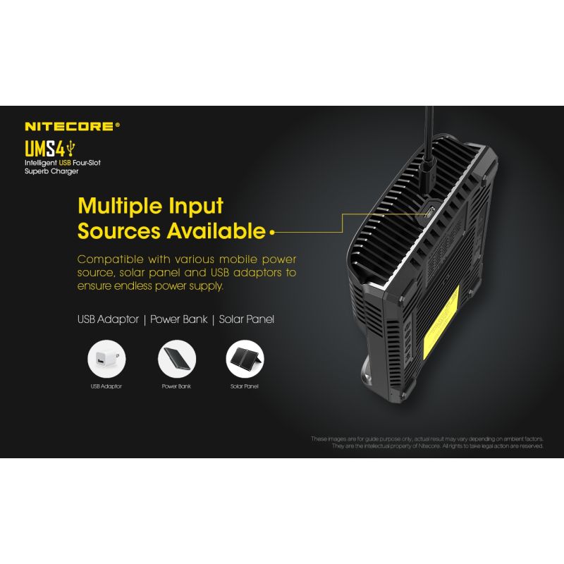 NITECORE UMS4 Inteligentní USB Čtyřportová Nabíječka 18650 21700 26650 Rychlé Nabíjení pro Outdoor