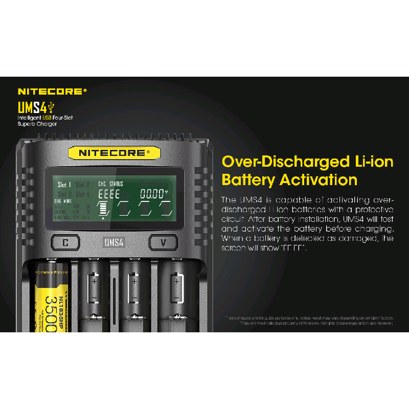 NITECORE UMS4 Inteligentní USB Čtyřportová Nabíječka 18650 21700 26650 Rychlé Nabíjení pro Outdoor