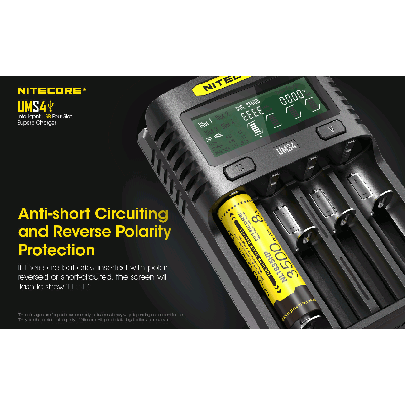 NITECORE UMS4 Inteligentní USB Čtyřportová Nabíječka 18650 21700 26650 Rychlé Nabíjení pro Outdoor