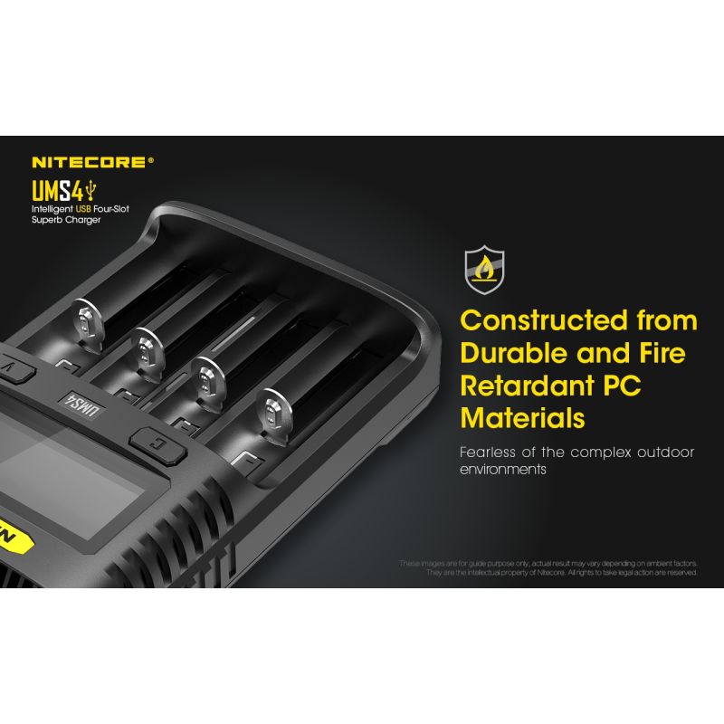 NITECORE UMS4 Inteligentní USB Čtyřportová Nabíječka 18650 21700 26650 Rychlé Nabíjení pro Outdoor