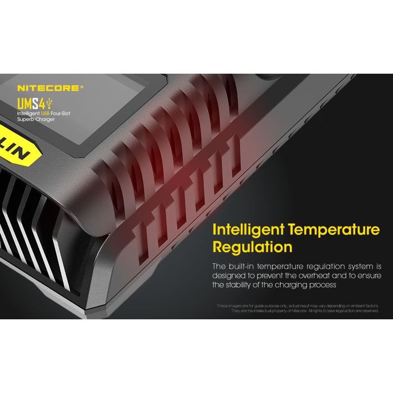 NITECORE UMS4 Inteligentní USB Čtyřportová Nabíječka 18650 21700 26650 Rychlé Nabíjení pro Outdoor