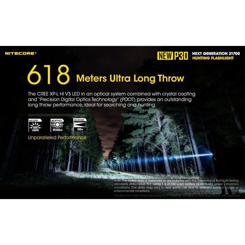 Nitecore NEW P30 LED Baterka 1000 Lumenů, Dosah 618m | Výkonná Odolná Outdoorová Baterka XP-L HI V3