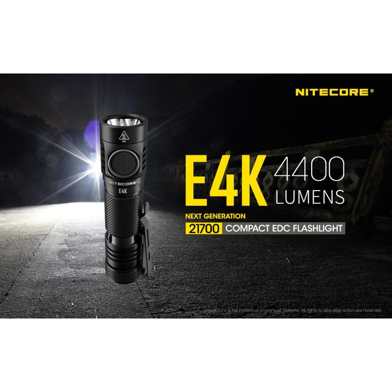 Nitecore E4K EDC svítilna – 4400 lumenů, voděodolná, 21700 baterie, kompaktní venkovní osvětlení