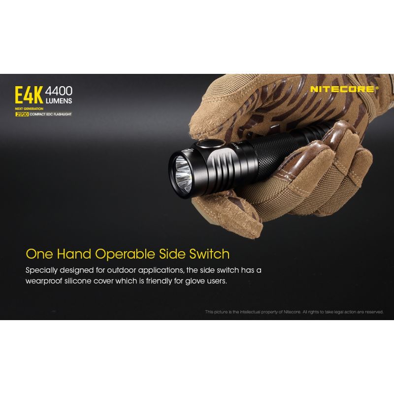 Nitecore E4K EDC svítilna – 4400 lumenů, voděodolná, 21700 baterie, kompaktní venkovní osvětlení
