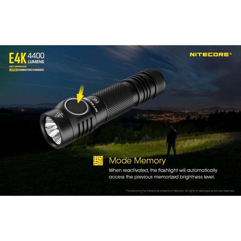 Nitecore E4K EDC svítilna – 4400 lumenů, voděodolná, 21700 baterie, kompaktní venkovní osvětlení