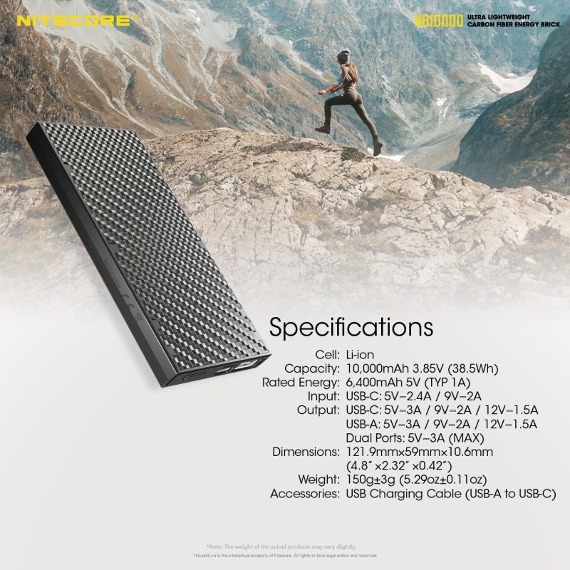 NITECORE NB10000 QC 10000mAh Power Banka Dual Port USB-C Lehké Rychlé Nabíjení pro iPhone Samsung