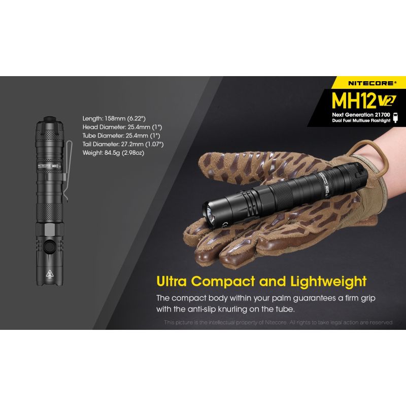 Nitecore MH12 V2 XP-L2 V6 LED svítilna 1200 lumenů – Silný paprsek, 21700 baterie pro venkovní osvětlení!