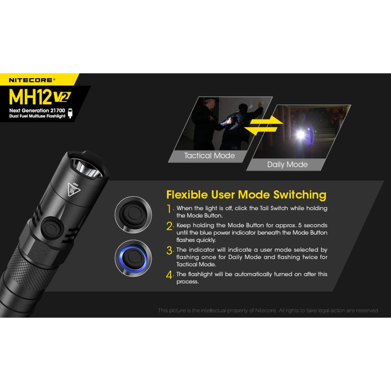 Nitecore MH12 V2 XP-L2 V6 LED svítilna 1200 lumenů – Silný paprsek, 21700 baterie pro venkovní osvětlení!