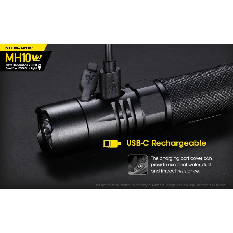 NITECORE MH10 V2 LED svítilna 1000 lumenů USB-C. Kompaktní, spolehlivá pro venkovní osvětlení.