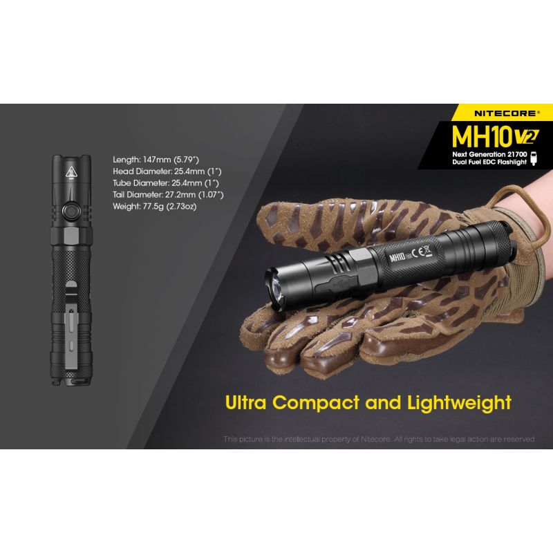 NITECORE MH10 V2 LED svítilna 1000 lumenů USB-C. Kompaktní, spolehlivá pro venkovní osvětlení.