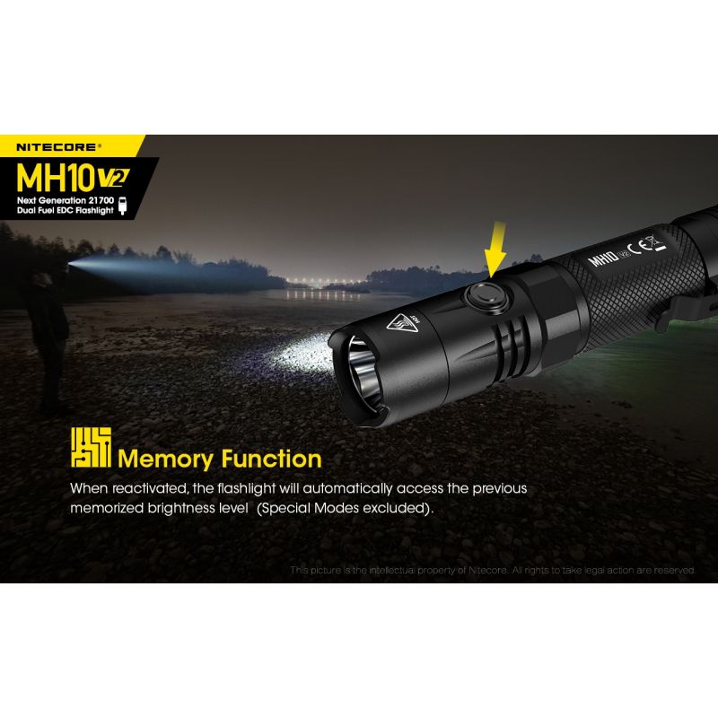 NITECORE MH10 V2 LED svítilna 1000 lumenů USB-C. Kompaktní, spolehlivá pro venkovní osvětlení.