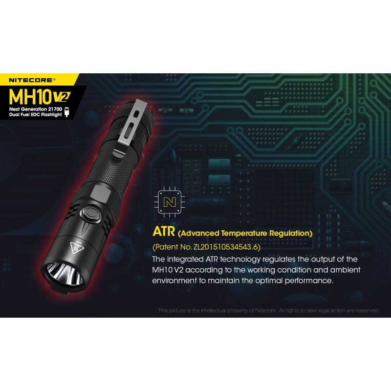 NITECORE MH10 V2 LED svítilna 1000 lumenů USB-C. Kompaktní, spolehlivá pro venkovní osvětlení.