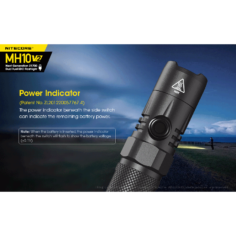 NITECORE MH10 V2 LED svítilna 1000 lumenů USB-C. Kompaktní, spolehlivá pro venkovní osvětlení.