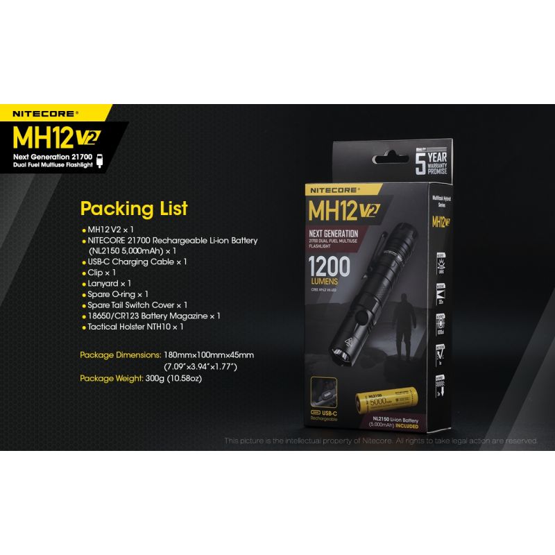 Nitecore MH12 V2 XP-L2 V6 LED svítilna 1200 lumenů – Silný paprsek, 21700 baterie pro venkovní osvětlení!