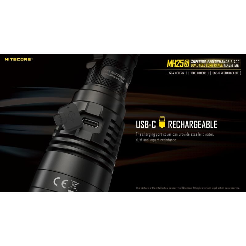 Nitecore MH25S USB-C dobíjecí LED svítilna 1800lm, Luminus SST-40, vysoký jas pro outdoor i nouze