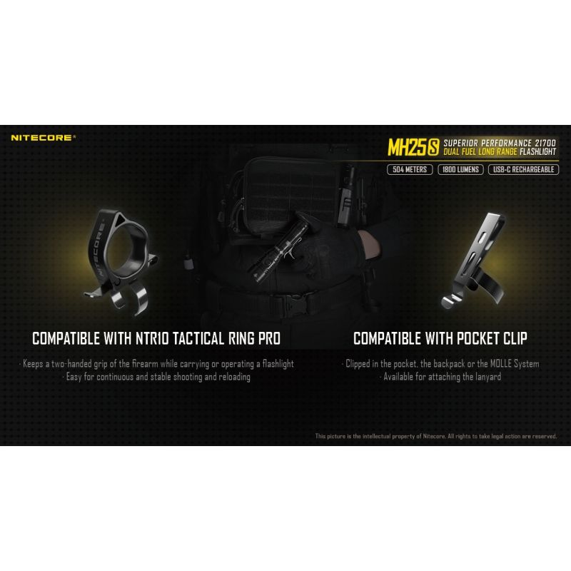 Nitecore MH25S USB-C dobíjecí LED svítilna 1800lm, Luminus SST-40, vysoký jas pro outdoor i nouze