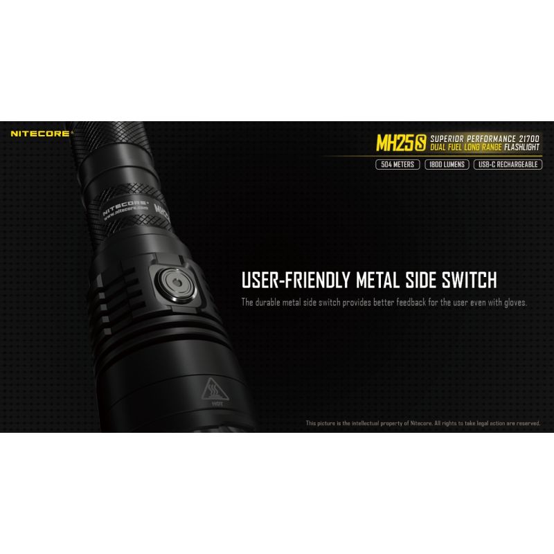 Nitecore MH25S USB-C dobíjecí LED svítilna 1800lm, Luminus SST-40, vysoký jas pro outdoor i nouze
