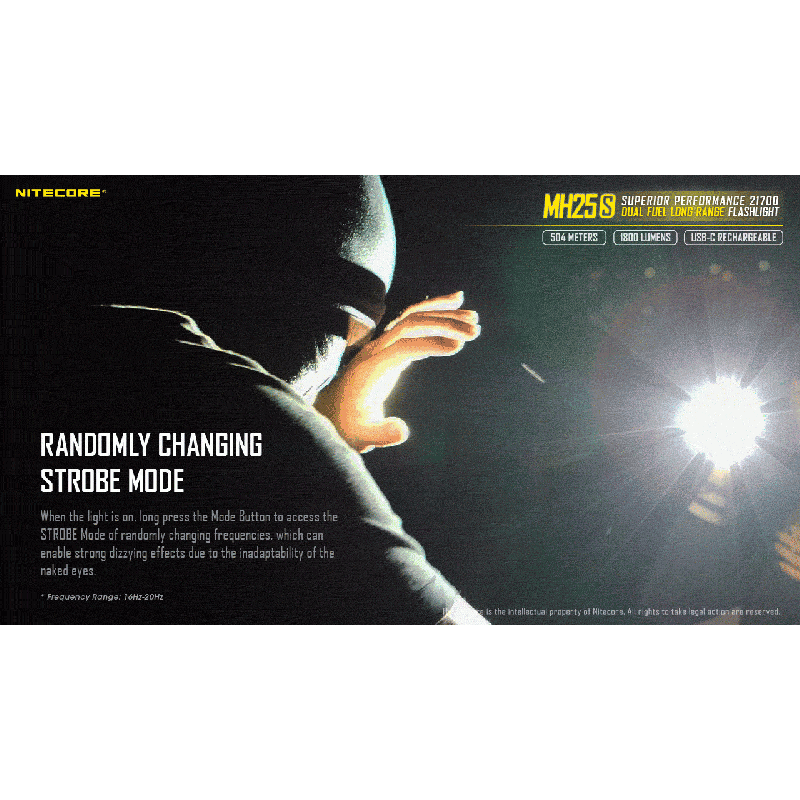 Nitecore MH25S USB-C dobíjecí LED svítilna 1800lm, Luminus SST-40, vysoký jas pro outdoor i nouze