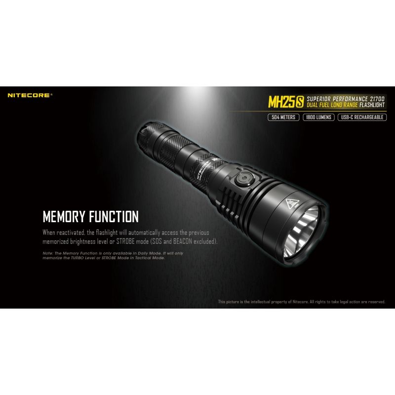Nitecore MH25S USB-C dobíjecí LED svítilna 1800lm, Luminus SST-40, vysoký jas pro outdoor i nouze