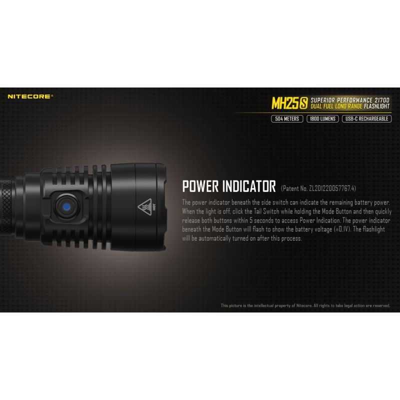 Nitecore MH25S USB-C dobíjecí LED svítilna 1800lm, Luminus SST-40, vysoký jas pro outdoor i nouze