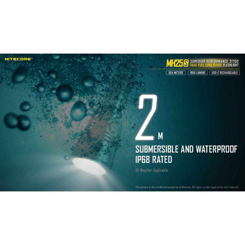 Nitecore MH25S USB-C dobíjecí LED svítilna 1800lm, Luminus SST-40, vysoký jas pro outdoor i nouze