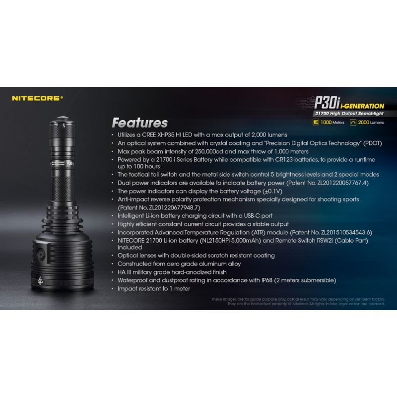 Nitecore P30i taktická svítilna 2000lm XHP35 HI outdoorové osvětlení dosah 1000m spolehlivá LED