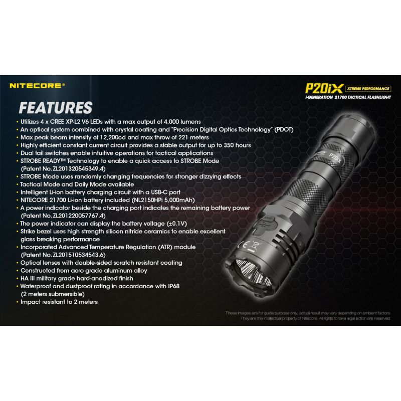 Nitecore P20iX 4000lm taktická svítilna, USB-C, odolná outdoorová svítilna s jasnými LEDkami!