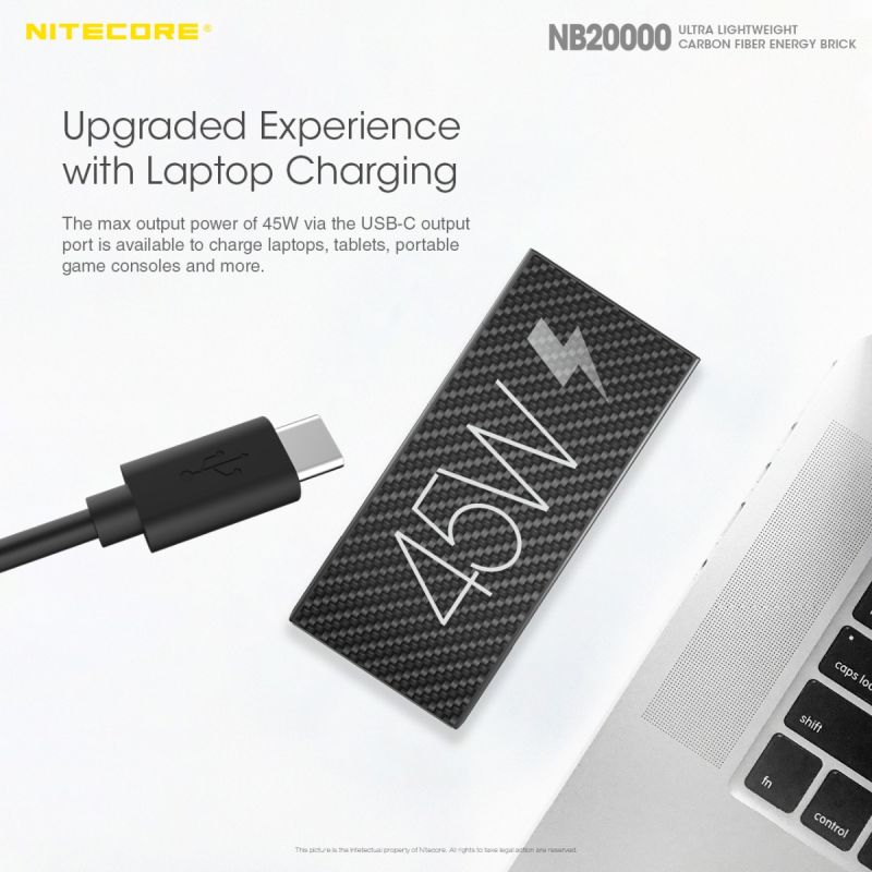 Nitecore NB20000 lehká 20000mAh QC Dual Port USB/USB-C power banka pro rychlé nabíjení smartphonů.