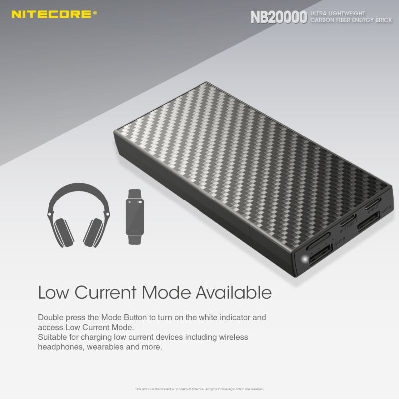 Nitecore NB20000 lehká 20000mAh QC Dual Port USB/USB-C power banka pro rychlé nabíjení smartphonů.