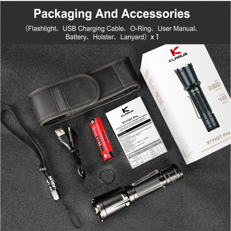 Klarus XT11GT PRO V2.0 taktická outdoor svítilna 3300lm | USB-C rychlé dobíjení, vodotěsná (48 znaků)