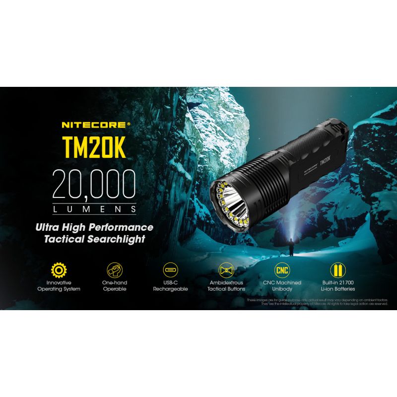 Nitecore TM20K LED svítilna 20000 lumenů USB-C dobíjecí – Outdoorová, Vysoce Výkonná, Nouzová Svítilna