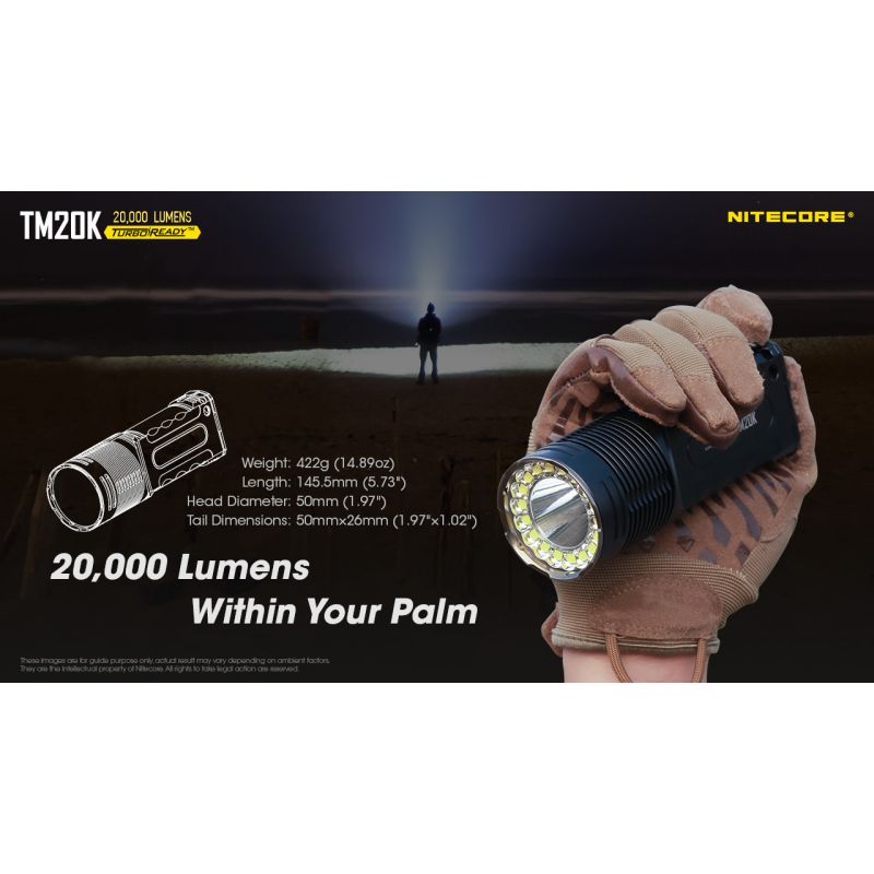 Nitecore TM20K LED svítilna 20000 lumenů USB-C dobíjecí – Outdoorová, Vysoce Výkonná, Nouzová Svítilna