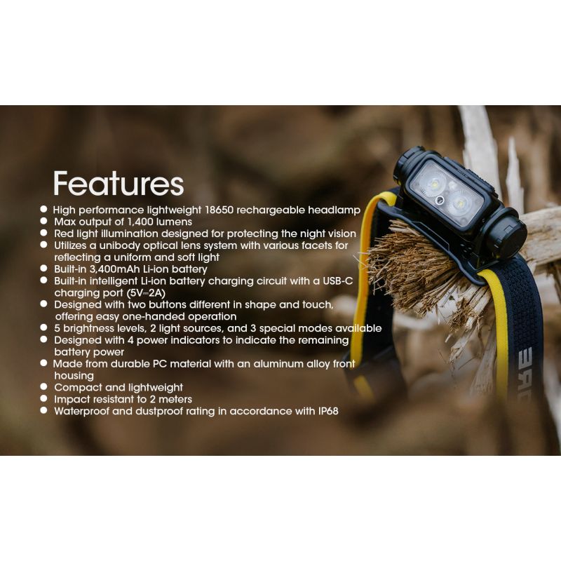 NITECORE NU43 Dobíjecí Čelovka 1400lm – Venkovní Kempování, Turistika, Rybaření – Bílá/Červená Svítilna, 3400mAh, Dlouhá Výdrž, Odolná