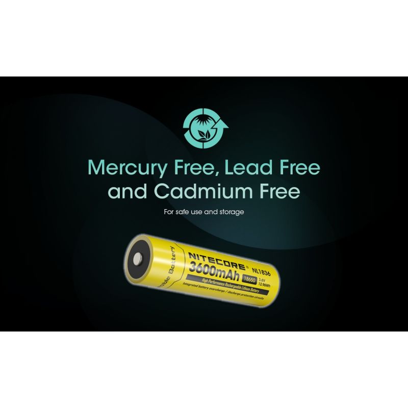 Nitecore NL1836 3600mAh Li-ion dobíjecí baterie pro svítilnu/čelovku, chráněná 3.6V