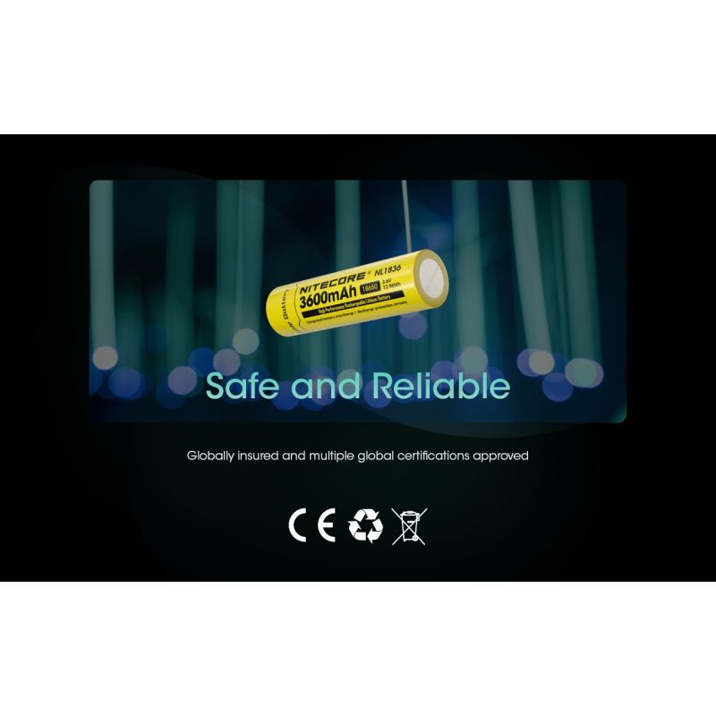 Nitecore NL1836 3600mAh Li-ion dobíjecí baterie pro svítilnu/čelovku, chráněná 3.6V